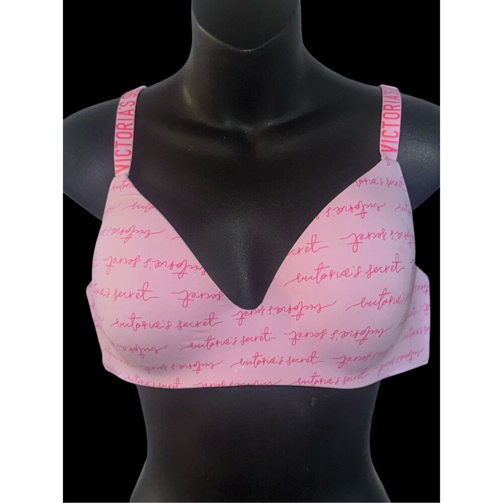 Beautiful Victoria’s Secret lightly Lined t-shirt pink logo Bra 38C Good CONDIT - Picture 1 of 5